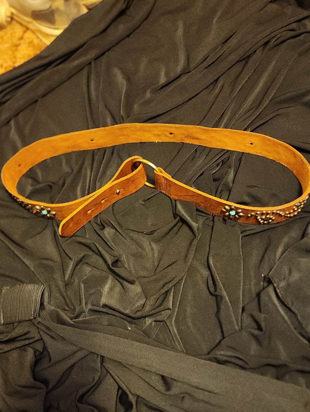 Women's Brown Leather Studded Belt with Turquoise Accents